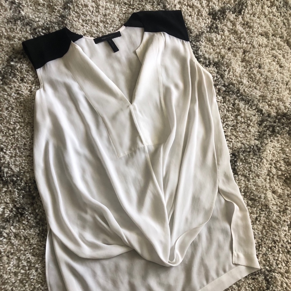 BCBG Max Azria Hi-Low Black White Blouse Small